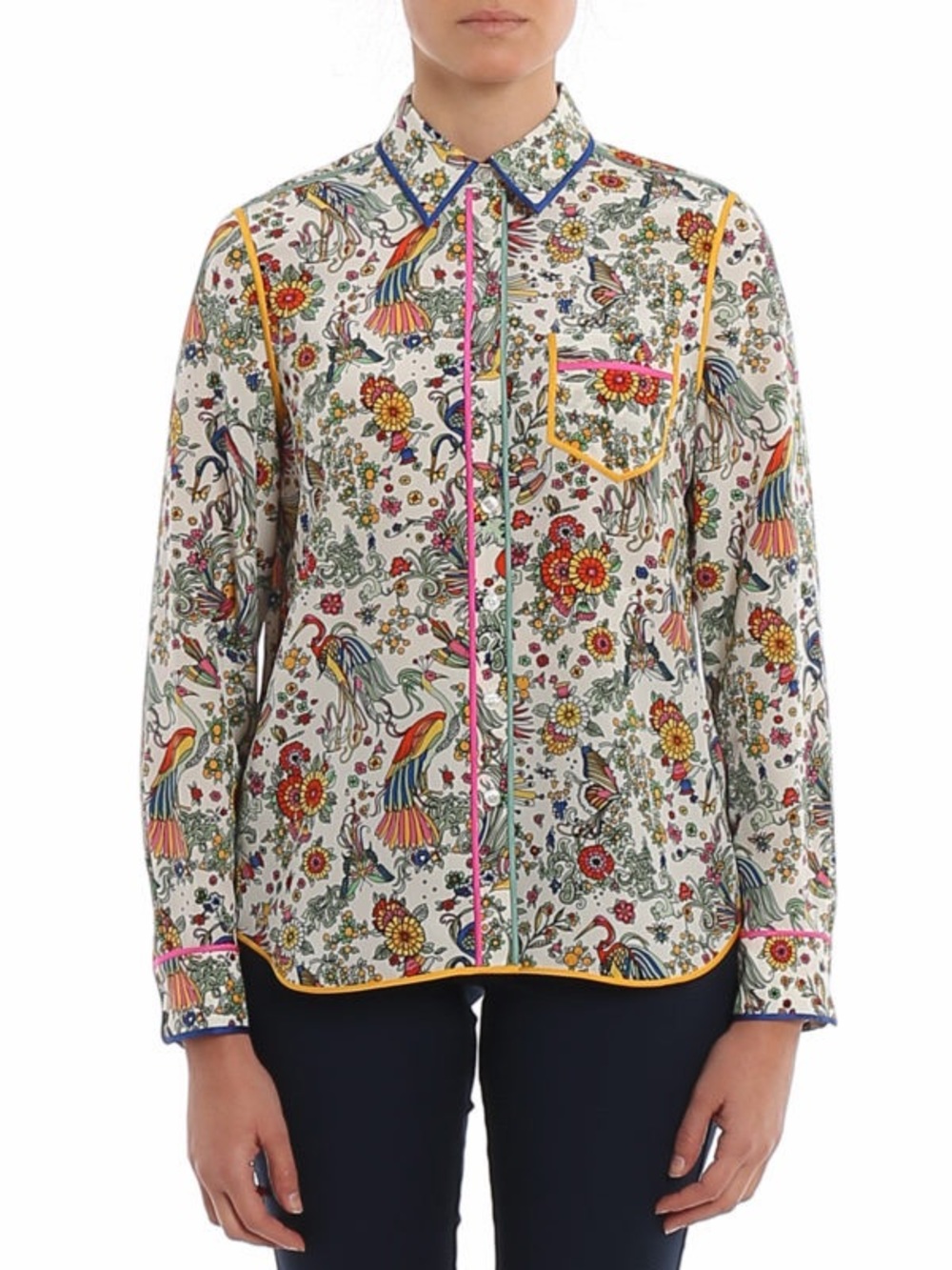 Tory Burch Promised Land Silk Bird Print Blouse Size 6